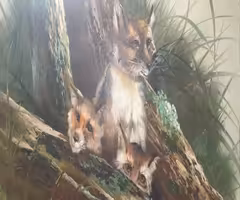 Oil Painting - Three Cute Foxes
